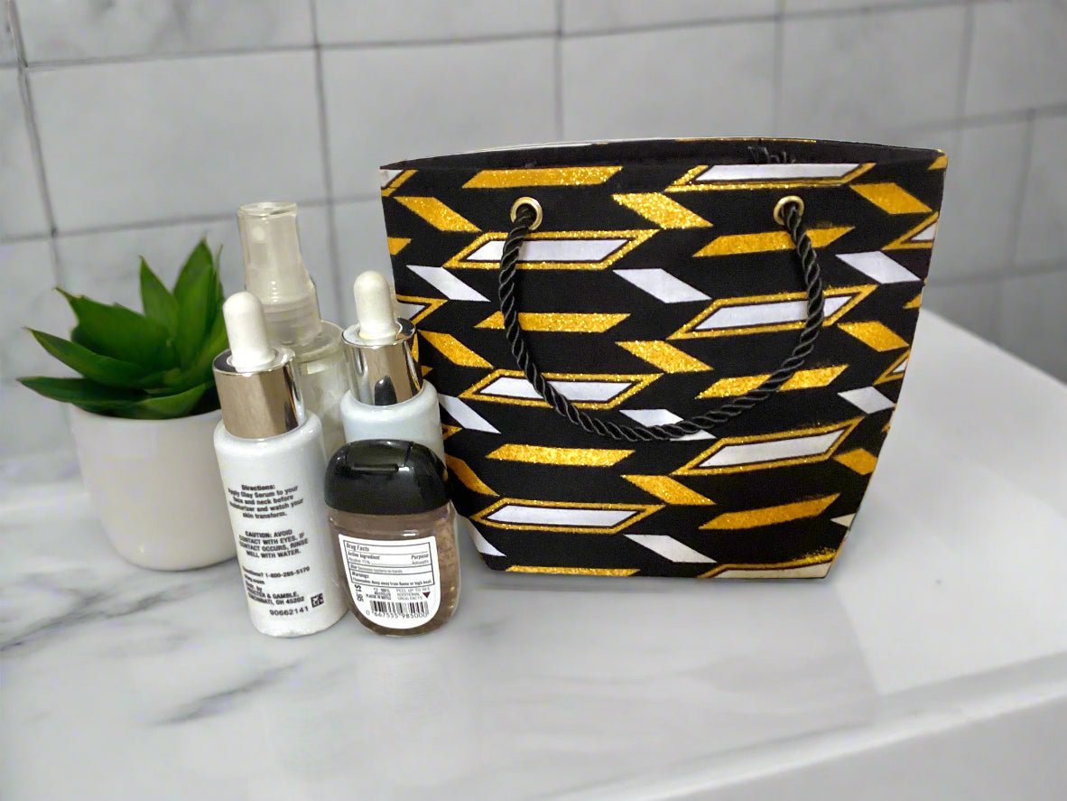 🖤 Handmade African Wax Print Mini Pouch | Extra Small Bag | Black, Gold & White Ethnic Fabric | Coin Bag | Cultural Gift Idea 🌍🎁 - Gezia Accents