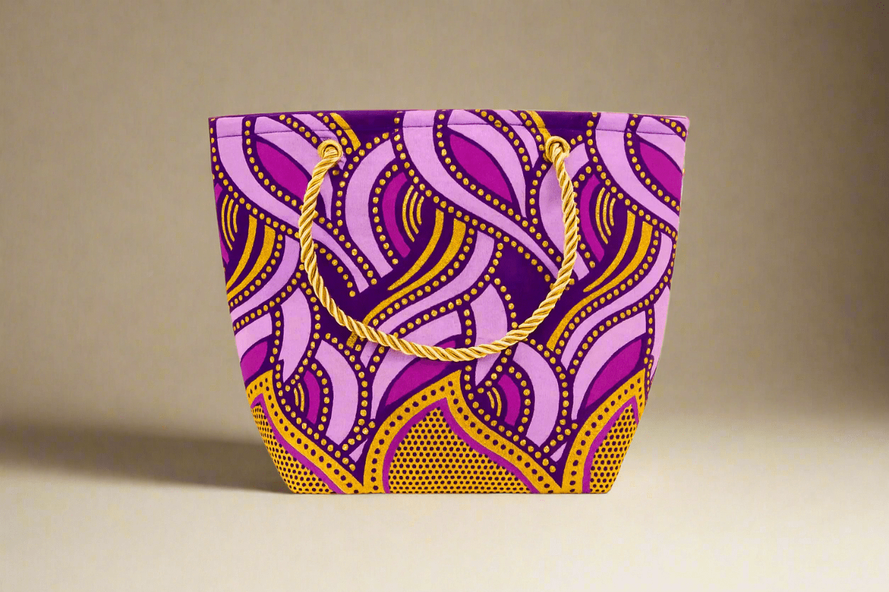 🖤 Handmade African Wax Print Mini Pouch | Extra Small Bag | Dark Purple, Purple, and Gold Ethnic Fabric | Coin Bag | Cultural Gift Idea 🌍🎁 - Gezia Accents