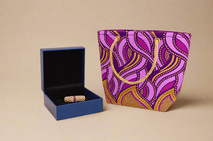 🖤 Handmade African Wax Print Mini Pouch | Extra Small Bag | Dark Purple, Purple, and Gold Ethnic Fabric | Coin Bag | Cultural Gift Idea 🌍🎁 - Gezia Accents