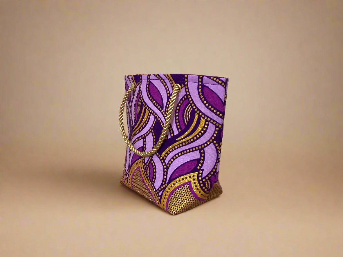 🖤 Handmade African Wax Print Mini Pouch | Extra Small Bag | Dark Purple, Purple, and Gold Ethnic Fabric | Coin Bag | Cultural Gift Idea 🌍🎁 - Gezia Accents