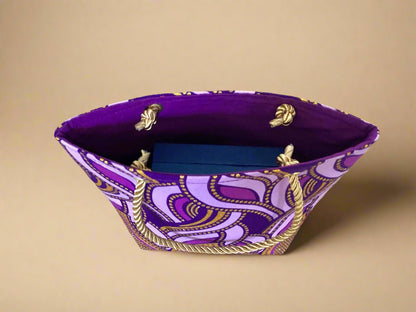🖤 Handmade African Wax Print Mini Pouch | Extra Small Bag | Dark Purple, Purple, and Gold Ethnic Fabric | Coin Bag | Cultural Gift Idea 🌍🎁 - Gezia Accents