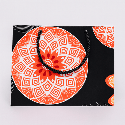 🖤 Handmade African Wax Print Small Gift Bag | Black, White & Orange Fabric Bag | Reusable Eco - Friendly Gift Wrap | Cultural Gift Idea 🎁🌍 - Gezia Accents