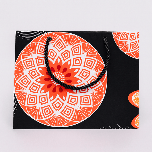 🖤 Handmade African Wax Print Small Gift Bag | Black, White & Orange Fabric Bag | Reusable Eco - Friendly Gift Wrap | Cultural Gift Idea 🎁🌍 - Gezia Accents
