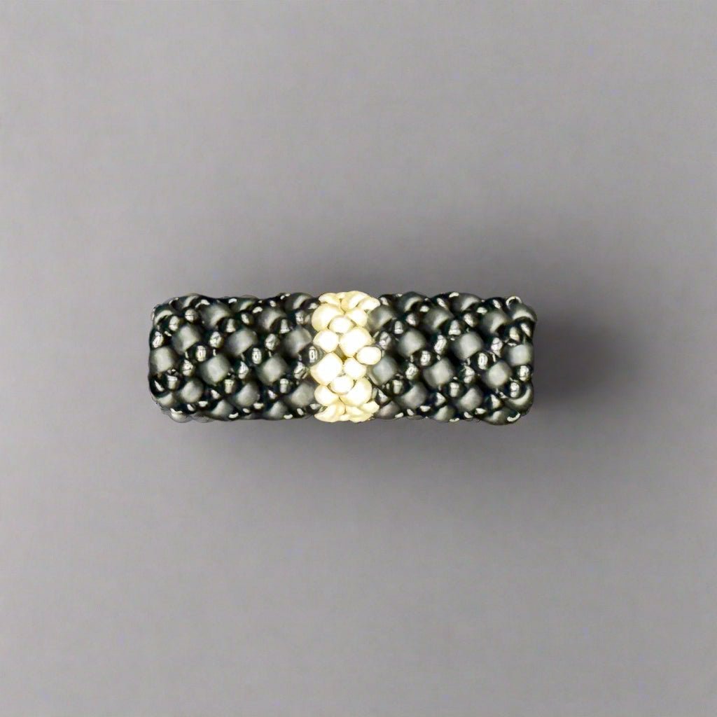 Loc Jewelry - Medium Black w/Cream Stripe Mudcloth - Gezia Accents