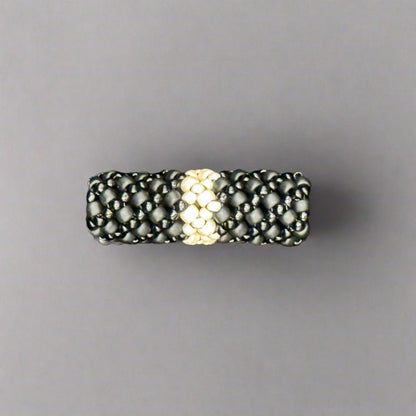 Loc Jewelry - Medium Black w/Cream Stripe Mudcloth - Gezia Accents