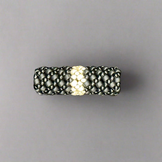 Loc Jewelry - Medium Black w/Cream Stripe Mudcloth - Gezia Accents