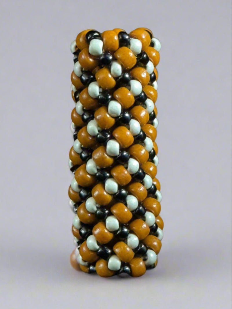 Loc Jewelry - Medium Tri - colored Weave Mud Cloth Bead - Gezia Accents