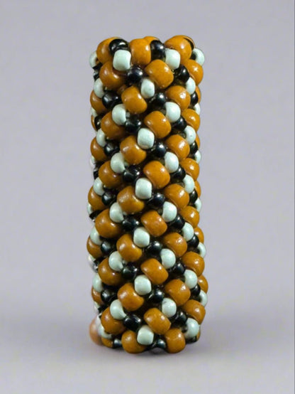 Loc Jewelry - Medium Tri - colored Weave Mud Cloth Bead - Gezia Accents