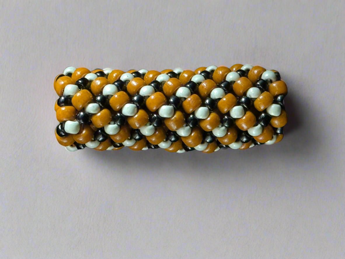 Loc Jewelry - Medium Tri - colored Weave Mud Cloth Bead - Gezia Accents